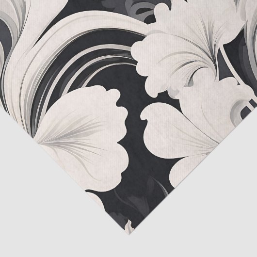 Elegante zwart-witte bloemenwervelingen tissuepapier (Detail)
