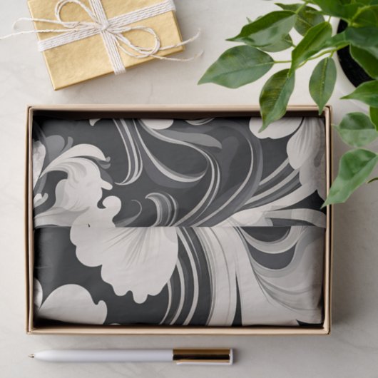Elegante zwart-witte bloemenwervelingen tissuepapier (Geschenk)