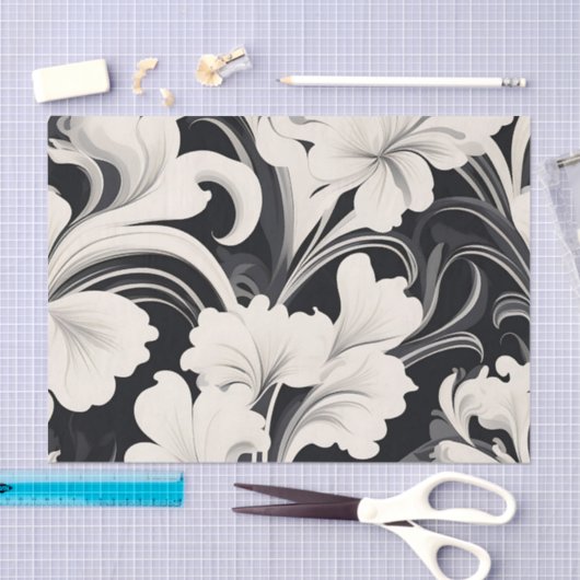 Elegante zwart-witte bloemenwervelingen tissuepapier (Craft)