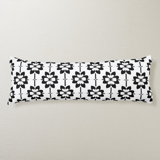 Elegante Zwart Witte Bloemige Abstract Moderne Lichaamskussen (Voorkant)