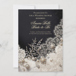 Elegante Zwart Witte Bloemige Bruiloft Uitnodiging