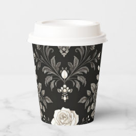 Elegante Zwart Witte Bloemige Damast Papier Bekert Papieren Bekers