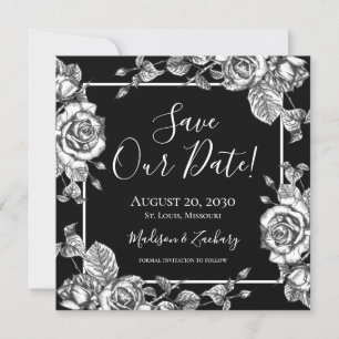 Elegante Zwart Witte Bloemige Save Our Date Kaart