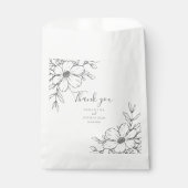 Elegante zwart witte bloemlijn tekening bruiloft bedankzakje (Voorkant)