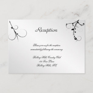 Elegante Zwart Witte Bloemrijke Huwelijksreceptie Informatiekaartje