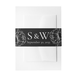 Elegante zwart witte Boho Floral Minimal Wedding Uitnodigingen Wikkel