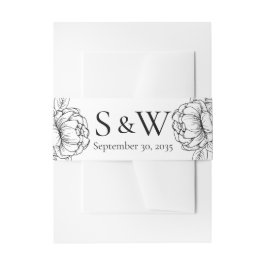 Elegante zwart witte Boho Floral Minimal Wedding Uitnodigingen Wikkel