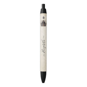 Elegante zwart witte Boho Floral vlindermot Zwarte Inkt Pen