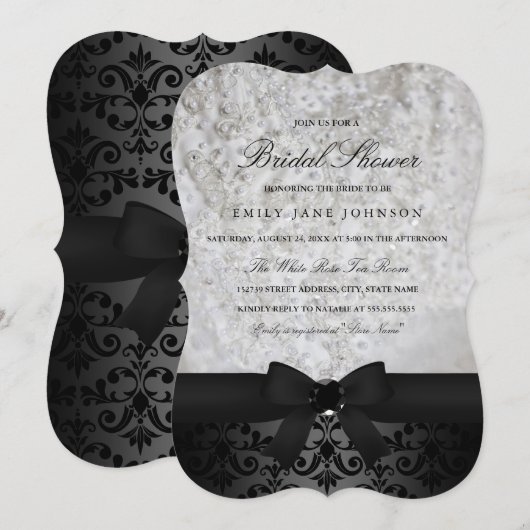 Elegante zwart-witte boog bruids douche uitnodigin kaart (Voorkant / Achterkant)