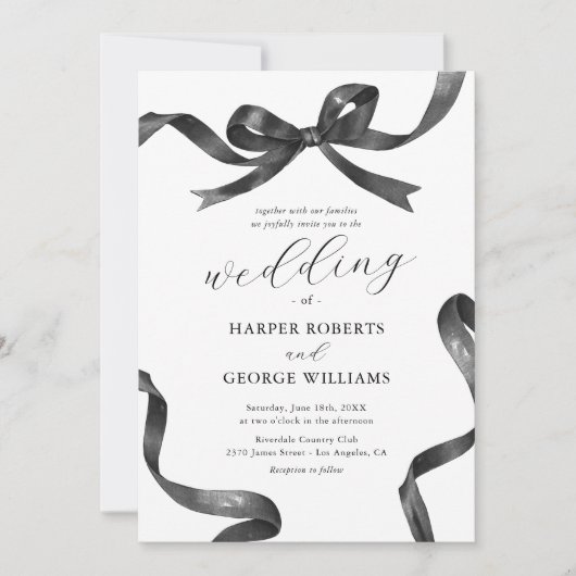 Elegante zwart-witte boog bruiloft kaart (Voorkant)