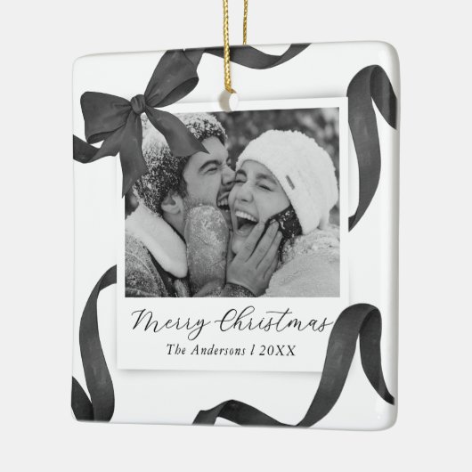 Elegante zwart witte boog foto vakantie keramisch ornament (Links)