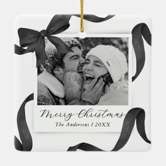 Elegante zwart witte boog foto vakantie keramisch ornament (Achterkant)