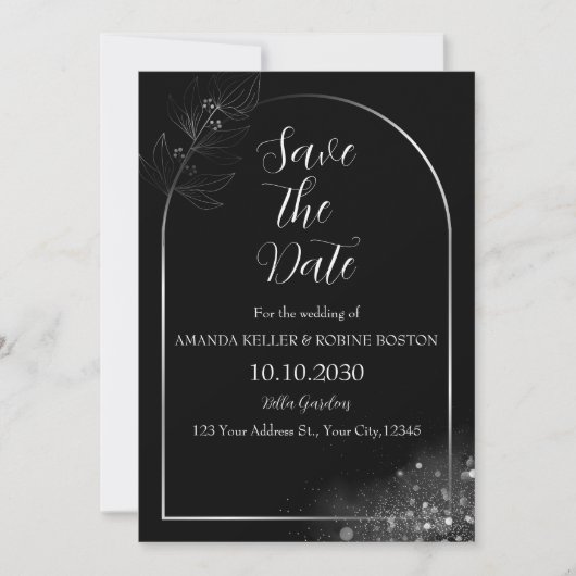 Elegante zwart-witte boog Save the Date Kaart (Voorkant)