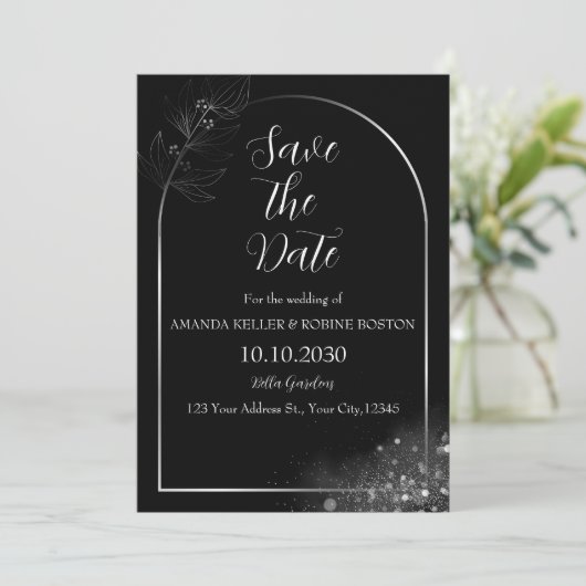 Elegante zwart-witte boog Save the Date Kaart (Staand voorkant)
