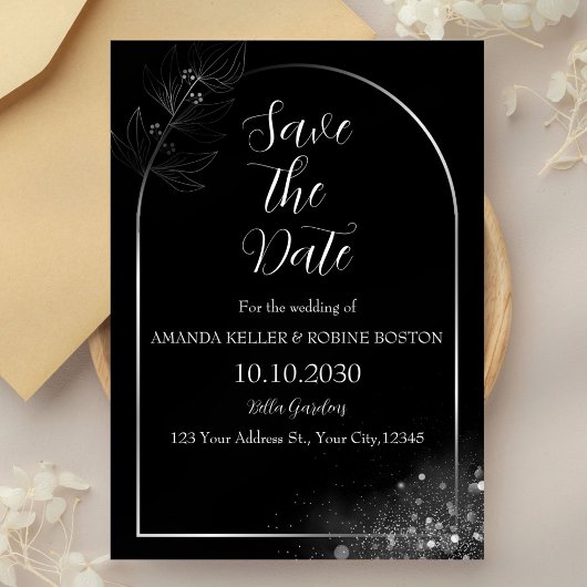 Elegante zwart-witte boog Save the Date Kaart