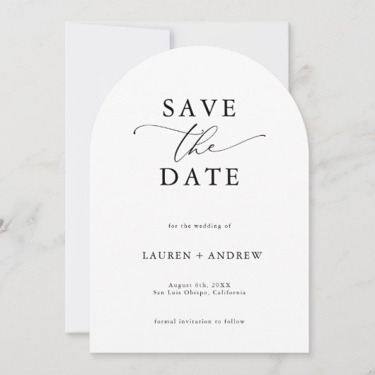 Elegante zwart-witte boog Save the Date Kaart (Voorkant)