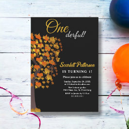 Elegante zwart-witte boom Herfst 1e verjaardag Kaart