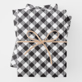 Elegante zwart-witte Buffalo Plaid Checkered Inpakpapier Vel (In situ)