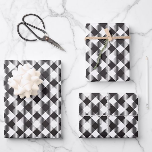 Elegante zwart-witte Buffalo Plaid Checkered Inpakpapier Vel (Voorkant)