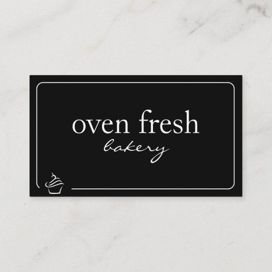 Elegante zwart witte cupcake bakkerij visitekaartje (Achterkant)