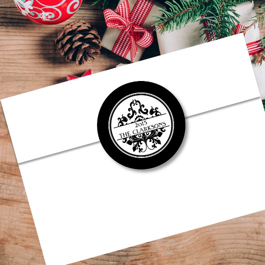Elegante zwart witte Damask Ronde Envelop Seal Ronde Sticker