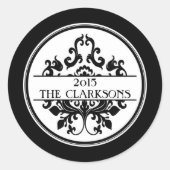 Elegante zwart witte Damask Ronde Envelop Seal Ronde Sticker (Voorkant)