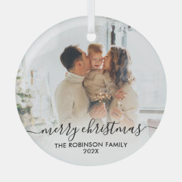 Elegante zwart witte familie foto Vrolijk kerstfee Glas Ornament