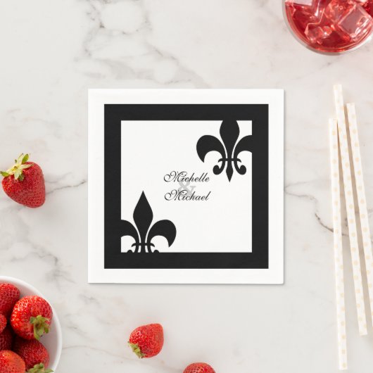 Elegante zwart witte Fleur de Lis bruiloft Servetten (Insitu)