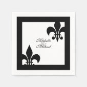 Elegante zwart witte Fleur de Lis bruiloft Servetten (Voorkant)