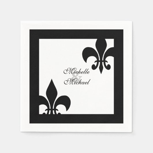 Elegante zwart witte Fleur de Lis bruiloft Servetten (Voorkant)