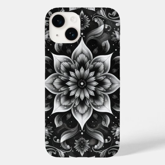 Elegante zwart witte Floral iPhone Case (Achterkant)