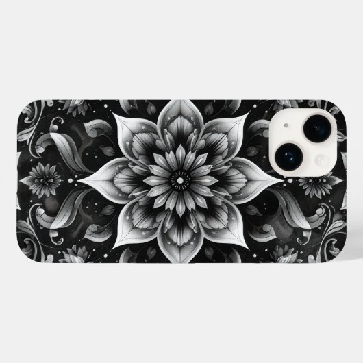 Elegante zwart witte Floral iPhone Case (Achterkant (horizontaal))