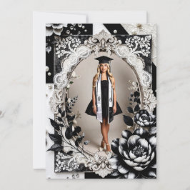 Elegante Zwart Witte Foto Afstudeeraankondiging Kaart
