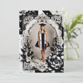Elegante Zwart Witte Foto Afstudeeraankondiging Kaart