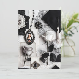 Elegante Zwart Witte Foto Afstudeeraankondiging Kaart