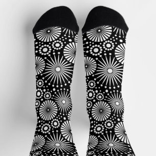 Elegante Zwart Witte Geometrische Bloemen Steruitb Sokken