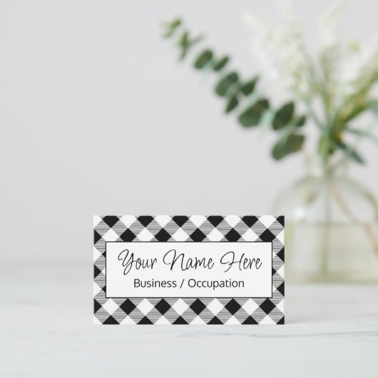Elegante zwart witte gingham checker visitekaartje (Staand voorkant)