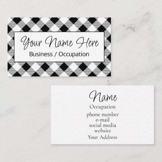 Elegante zwart witte gingham checker visitekaartje (Voorkant / Achterkant)