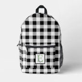 Elegante zwart witte gingham letter E botanische Bedrukte Rugzak (Voorkant)