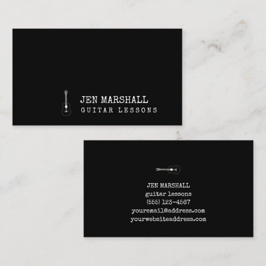 Elegante zwart-witte gitarist visitekaartje (Voorkant / Achterkant)