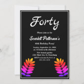 Elegante zwart-witte gloed bladeren 40e verjaardag kaart (Voorkant)