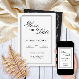 Elegante zwart-witte grens Oud Geld bruiloft Save The Date