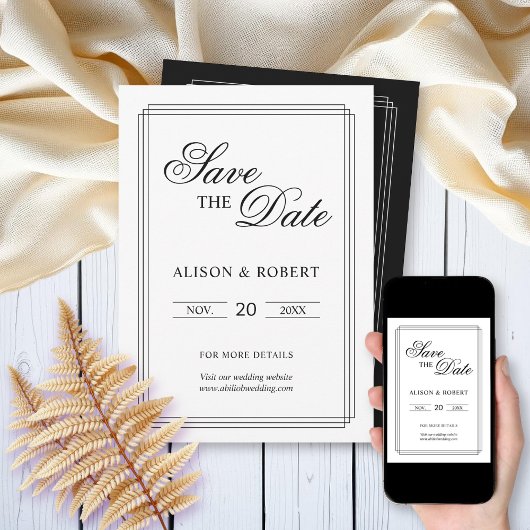 Elegante zwart-witte grens Oud Geld bruiloft Save The Date