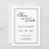 Elegante zwart-witte grens Oud Geld bruiloft Save The Date (Voorkant)