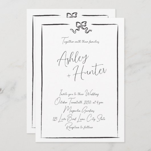 Elegante Zwart & Witte Hand getrokken boog Kaart (Voorkant / Achterkant)