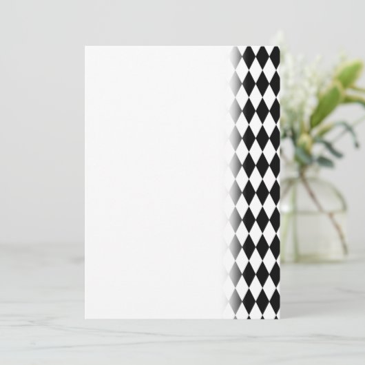 Elegante Zwart Witte Harlekijn Ruit Geometrisch Save The Date (Staand voorkant)