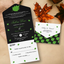 Elegante zwart-witte Herfst in liefde herfst bruil All In One Uitnodiging