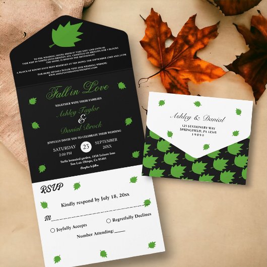 Elegante zwart-witte Herfst in liefde herfst bruil All In One Uitnodiging