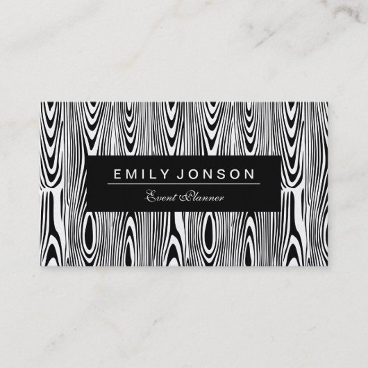 Elegante zwart-witte houten korrel visitekaartje (Voorkant)