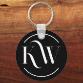Elegante zwart-witte Initialen Button Sleutelhanger (Voorkant)